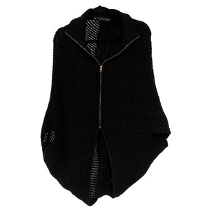 PJK Patterson J Kincaid Black Mixed‎ Media Knit Cocoon Poncho Cardigan XS